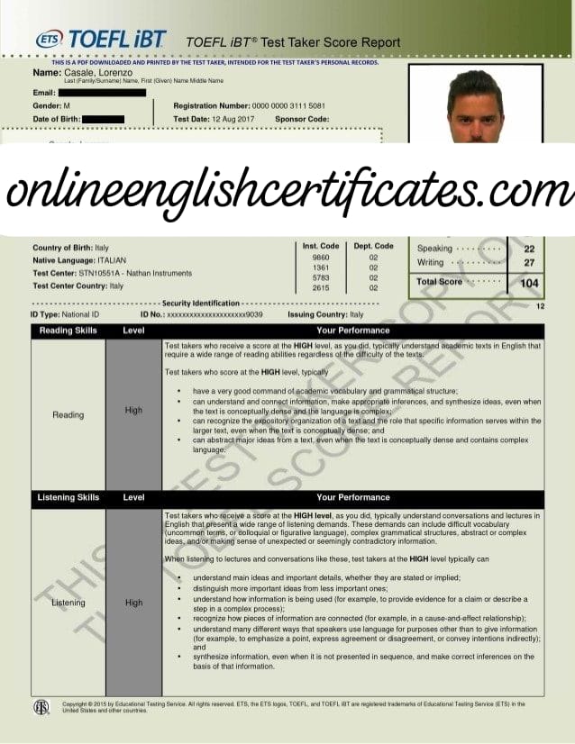 Buy TOEFL certificate online without examination